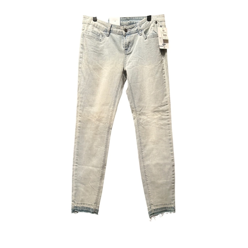 Element High Waisted Skinny Cropped Jeans Light Wash Distressed Frayed Hem Sz 31